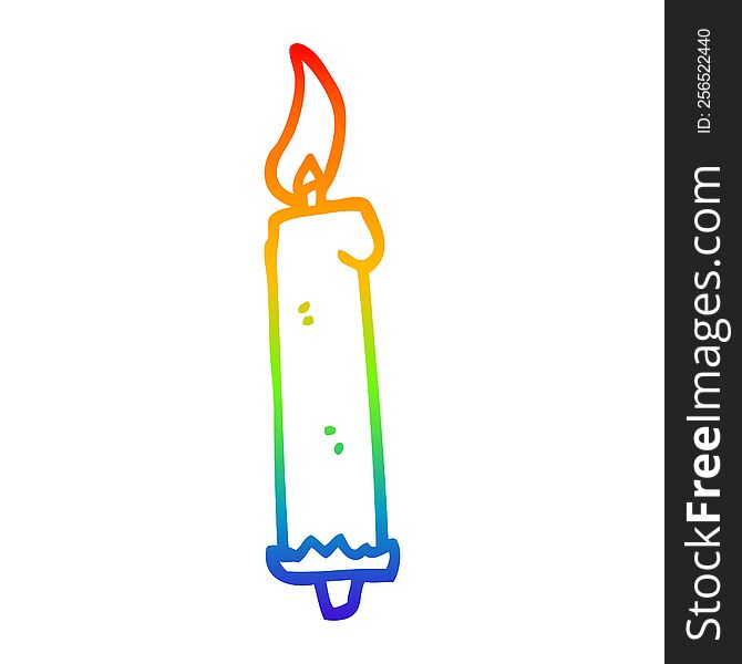 rainbow gradient line drawing of a cartoon birthday candle