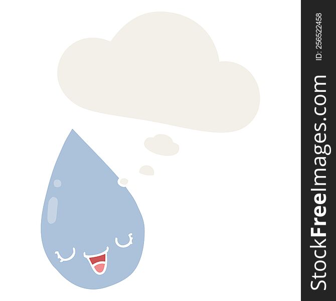 cartoon raindrop with thought bubble in retro style