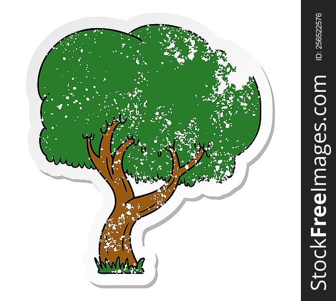 hand drawn distressed sticker cartoon doodle of a summer tree