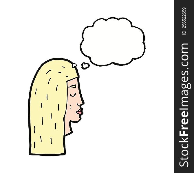 cartoon female face profile with thought bubble