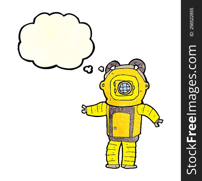 cartoon deep sea diver  with thought bubble