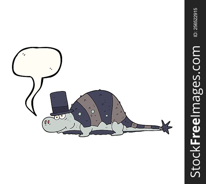 Speech Bubble Cartoon Dinosaur In Top Hat