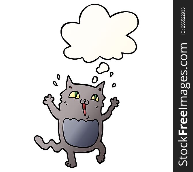 Cartoon Crazy Excited Cat And Thought Bubble In Smooth Gradient Style