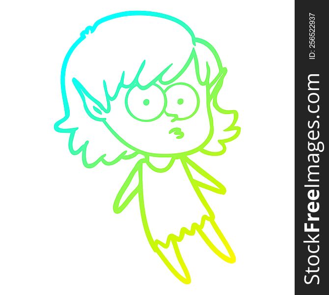 cold gradient line drawing of a cartoon elf girl floating