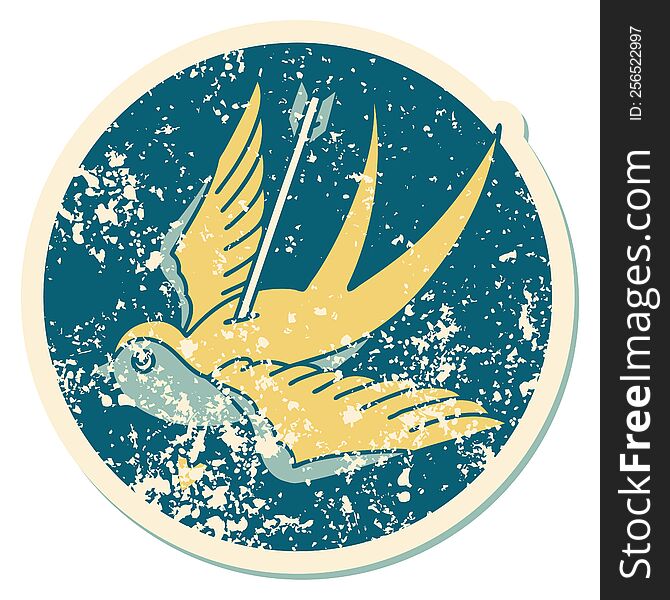 Distressed Sticker Tattoo Style Icon Of A Swallow