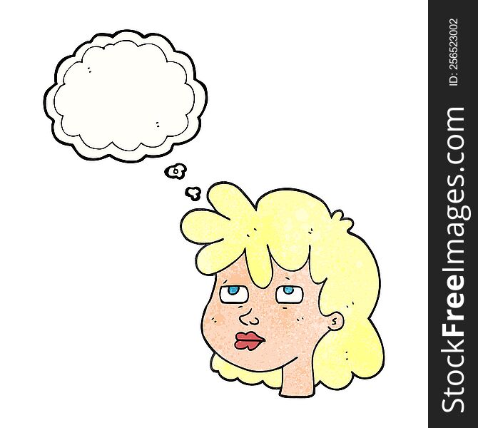 freehand drawn thought bubble textured cartoon female face
