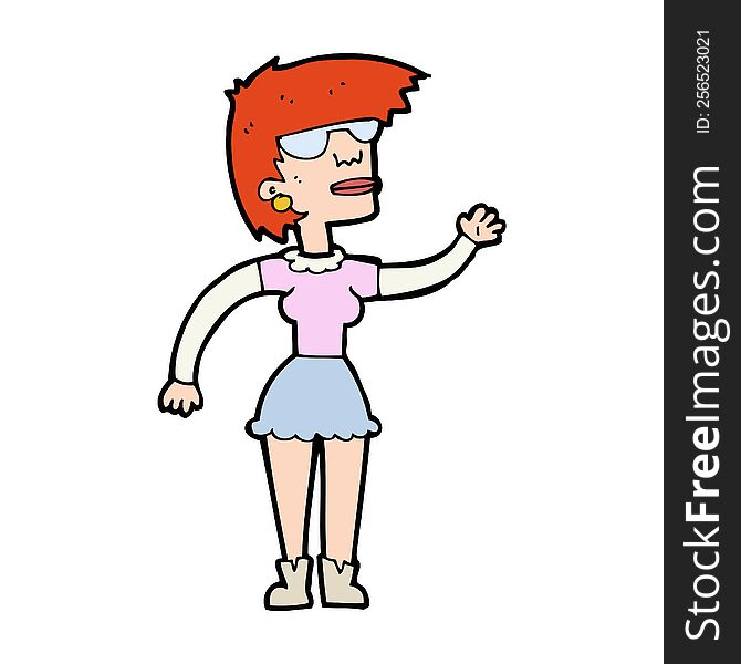 Cartoon Woman In Spectacles Waving