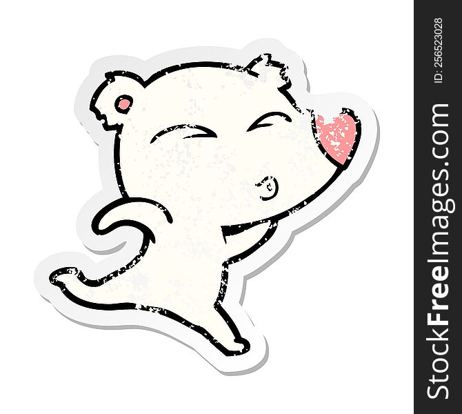 Distressed Sticker Of A Cartoon Whistling Polar Bear