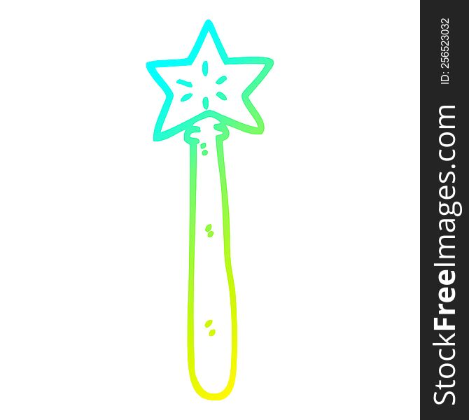 cold gradient line drawing of a cartoon magician wand