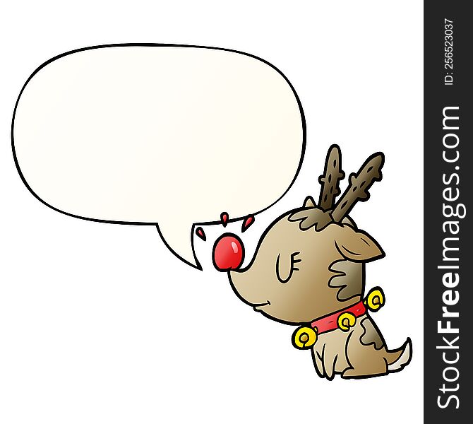 cartoon christmas reindeer with speech bubble in smooth gradient style