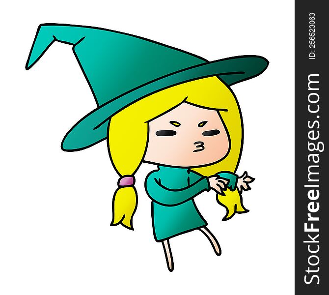 Gradient Cartoon Of A Cute Witch Kawaii Girl