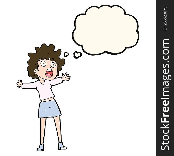 Cartoon Frightened Woman With Thought Bubble