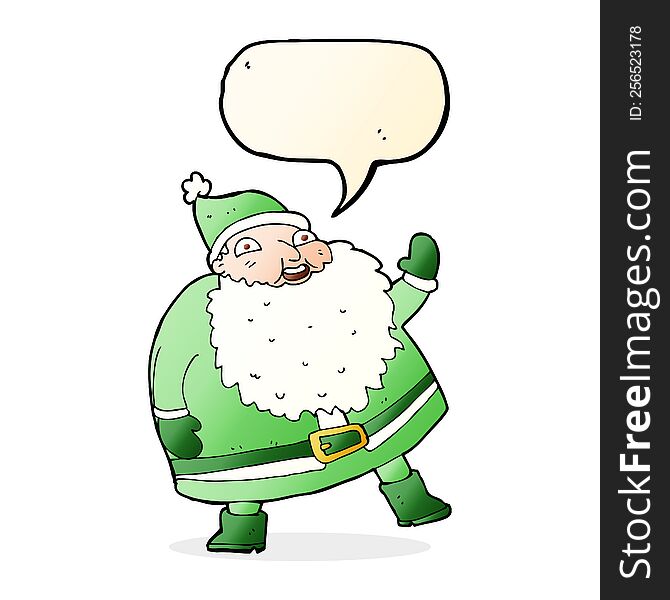 Funny Waving Santa Claus Cartoon With Speech Bubble