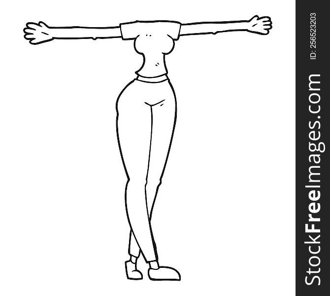 Black And White Cartoon Female Body With Wide Arms