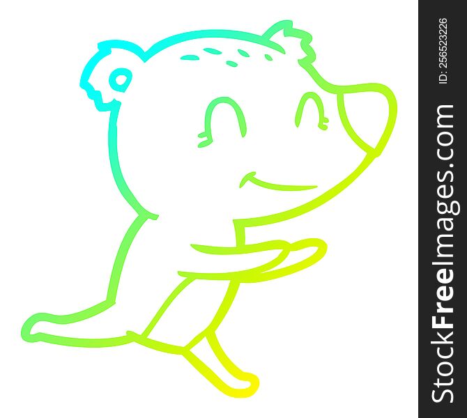 Cold Gradient Line Drawing Running Polar Bear Cartoon
