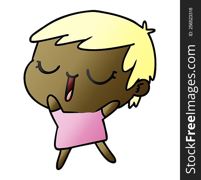 freehand drawn gradient cartoon of cute kawaii short haired girl
