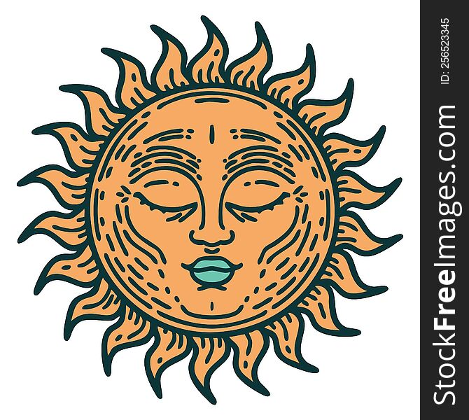 iconic tattoo style image of a sun. iconic tattoo style image of a sun