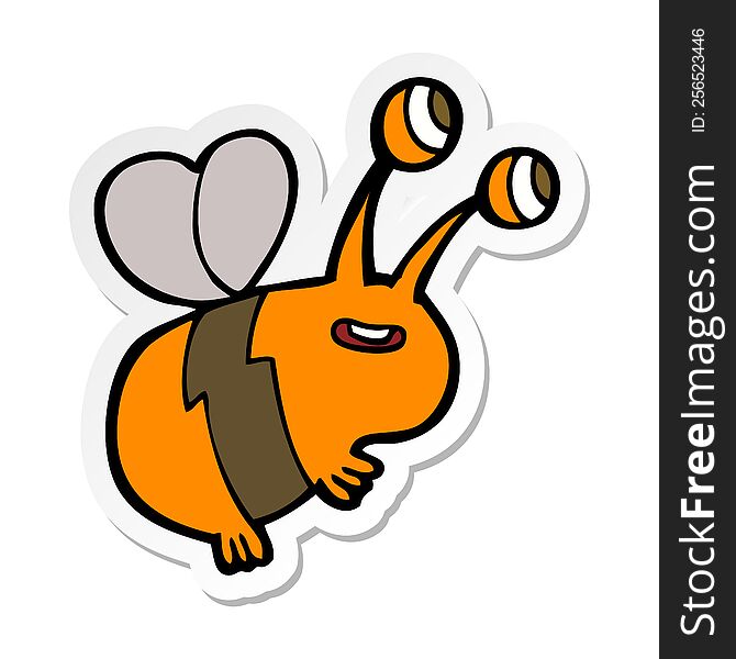 Sticker Of A Cartoon Happy Bee