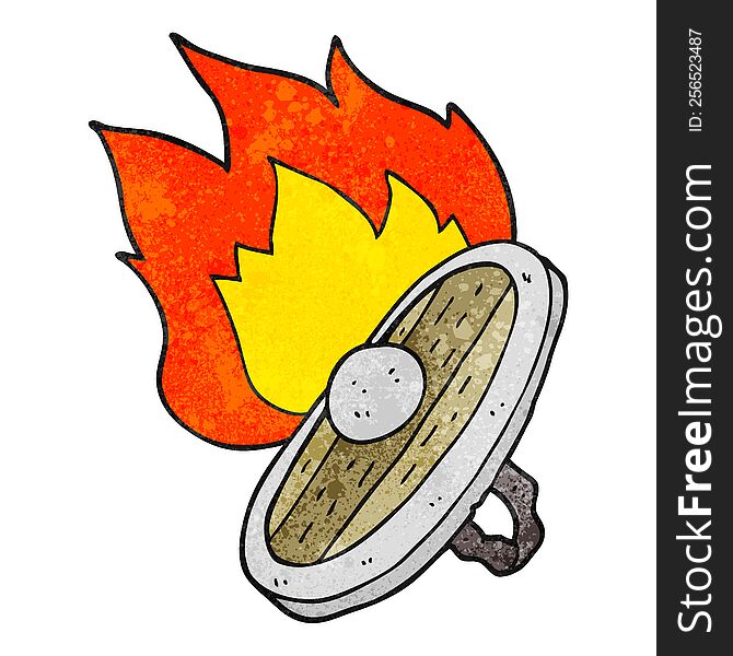 freehand drawn texture cartoon shield burning