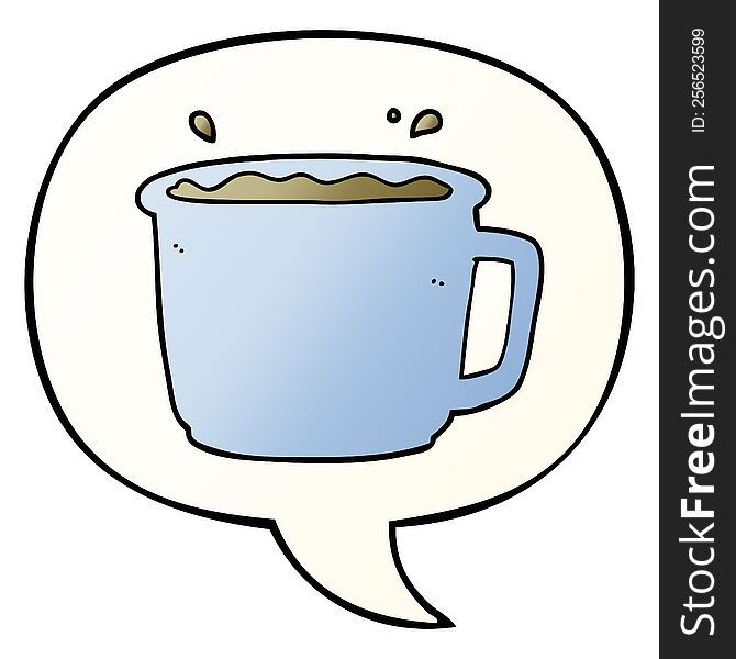 Cartoon Coffee Cup And Speech Bubble In Smooth Gradient Style