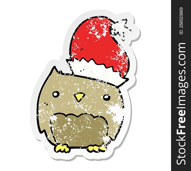 Distressed Sticker Of A Cute Christmas Owl
