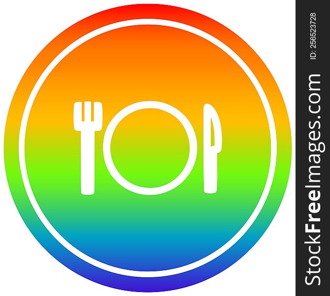 knife fork and plate circular icon with rainbow gradient finish. knife fork and plate circular icon with rainbow gradient finish