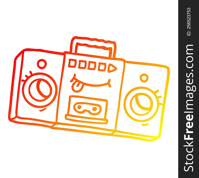warm gradient line drawing of a cartoon retro cassette tape player
