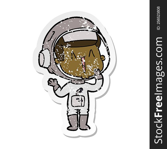 Distressed Sticker Of A Laughing Cartoon Astronaut