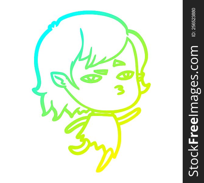 cold gradient line drawing of a cartoon vampire girl