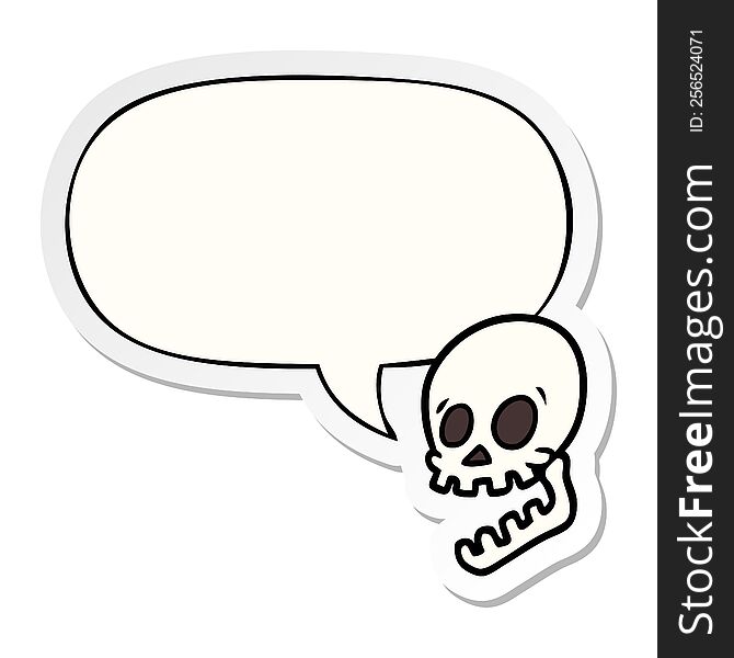 Laughing Skull Cartoon And Speech Bubble Sticker