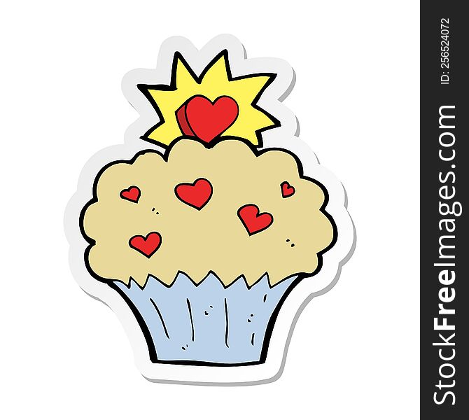 Sticker Of A Cartoon Love Heart Cupcake