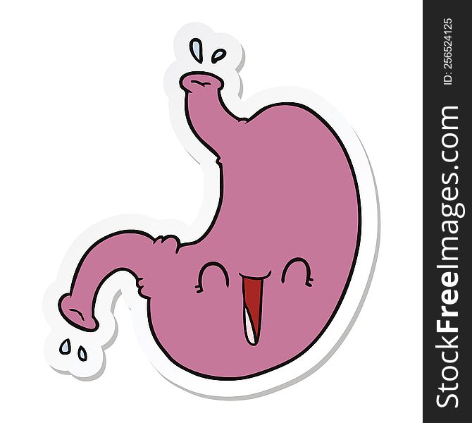 sticker of a cartoon happy stomach