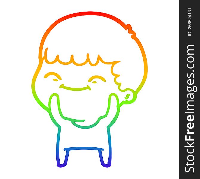 Rainbow Gradient Line Drawing Cartoon Happy Boy