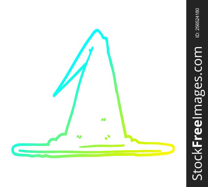 cold gradient line drawing of a cartoon witch hat