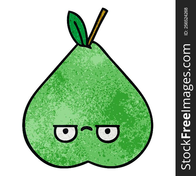 retro grunge texture cartoon of a green pear