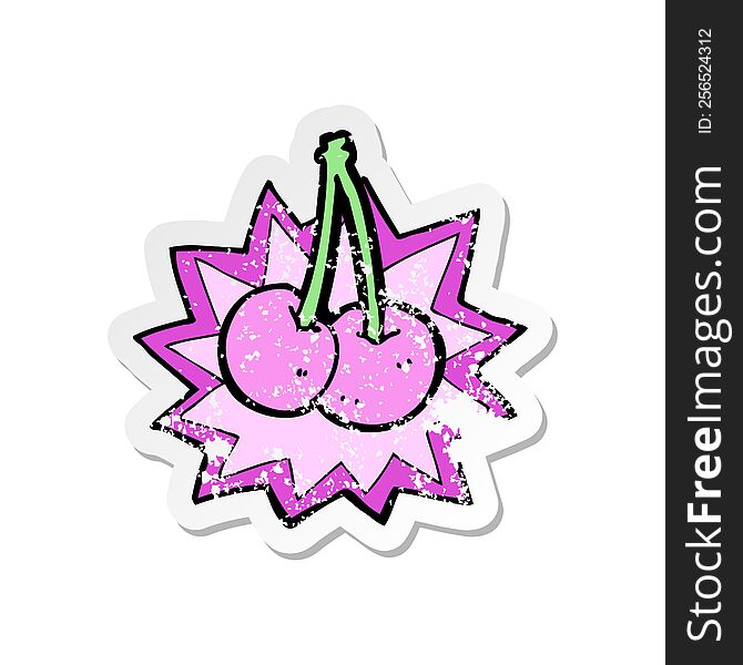 Retro Distressed Sticker Of A Cartoon Cherries Symbol