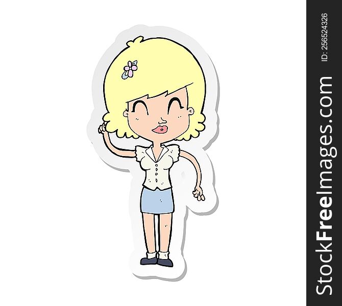 sticker of a cartoon pretty woman with idea