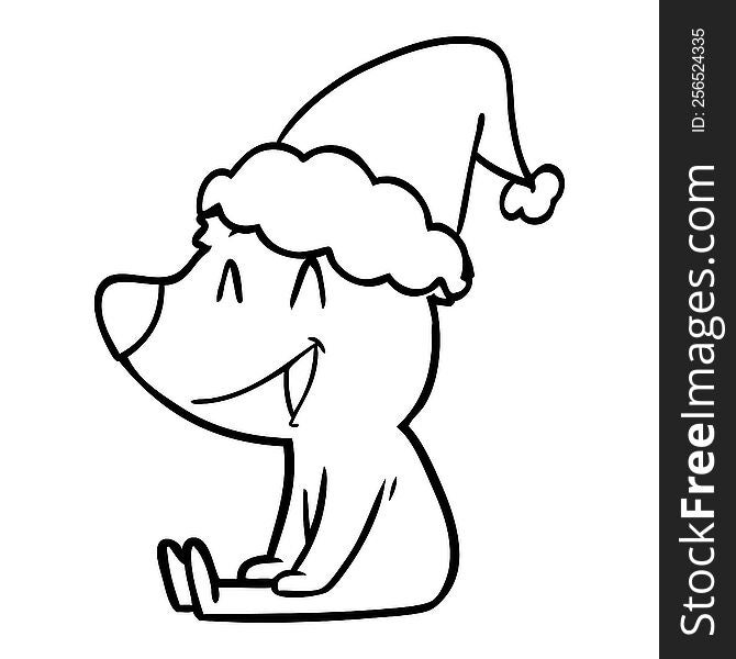 Sitting Bear Line Drawing Of A Wearing Santa Hat