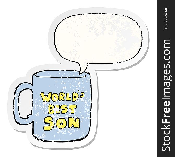 Worlds Best Son Mug And Speech Bubble Distressed Sticker
