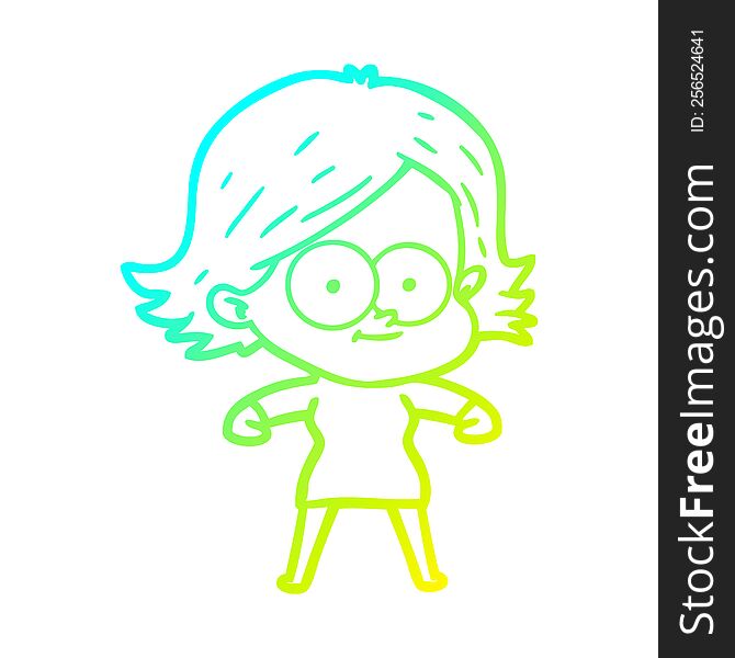 Cold Gradient Line Drawing Happy Cartoon Girl