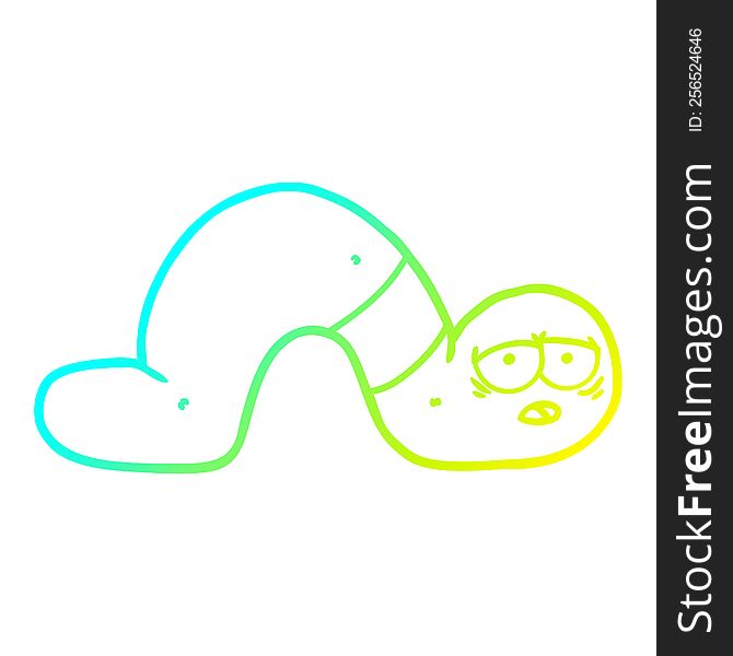 cold gradient line drawing of a cartoon tired worm