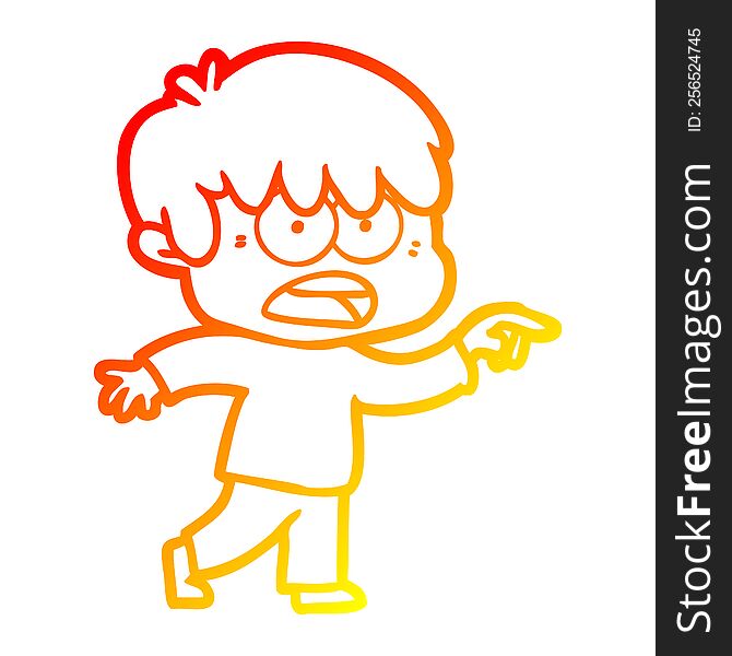Warm Gradient Line Drawing Worried Cartoon Boy