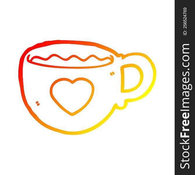 warm gradient line drawing I love coffee cartoon cup