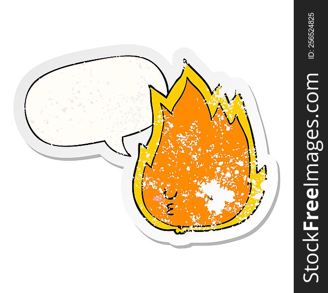 Cute Cartoon Fire And Speech Bubble Distressed Sticker