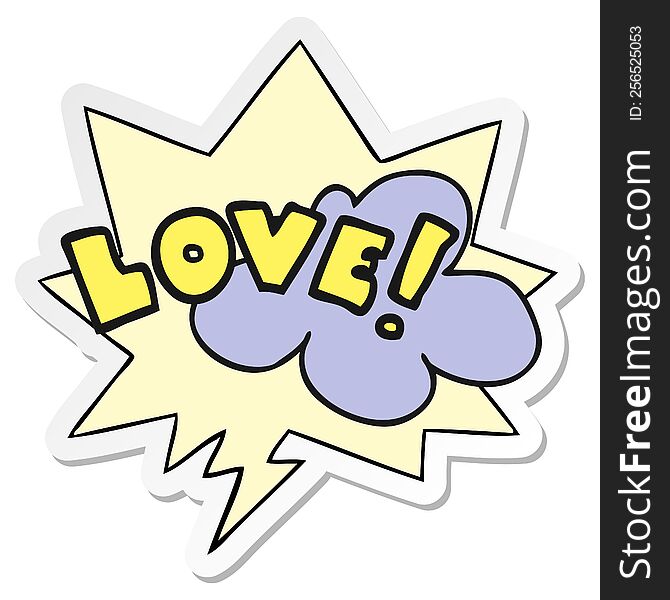 Cartoon Word Love And Speech Bubble Sticker