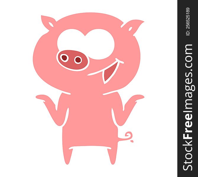 Flat Color Style Cartoon Pig With No Worries