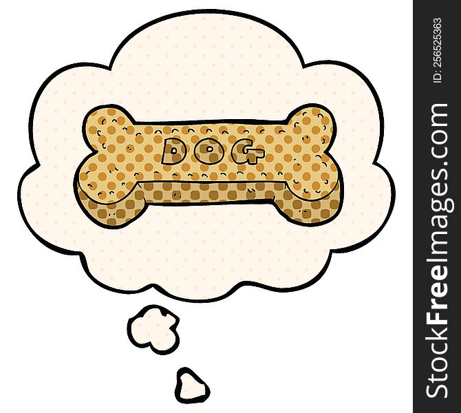 cartoon dog biscuit with thought bubble in comic book style