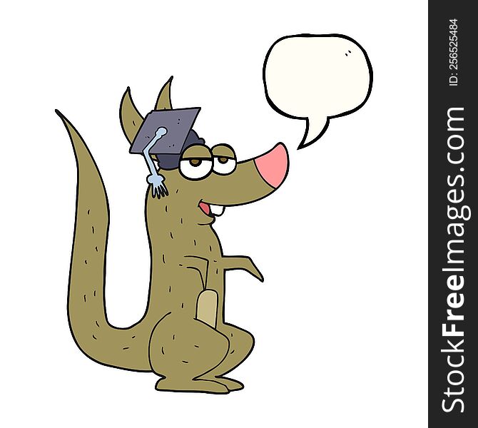 freehand drawn speech bubble cartoon kangaroo with graduation cap