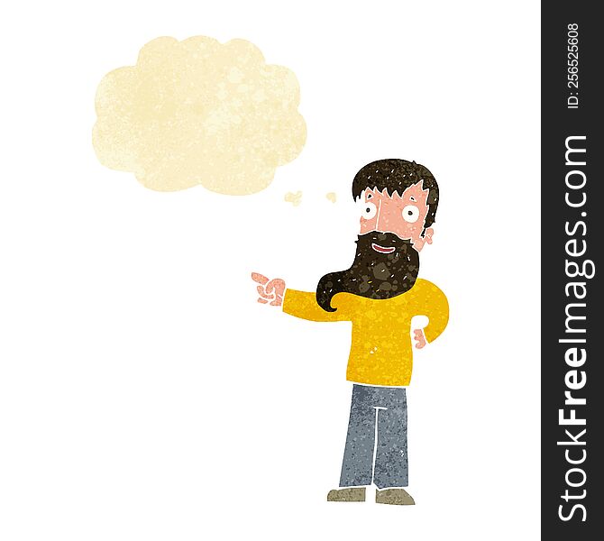 Cartoon Man With Beard Pointing With Thought Bubble
