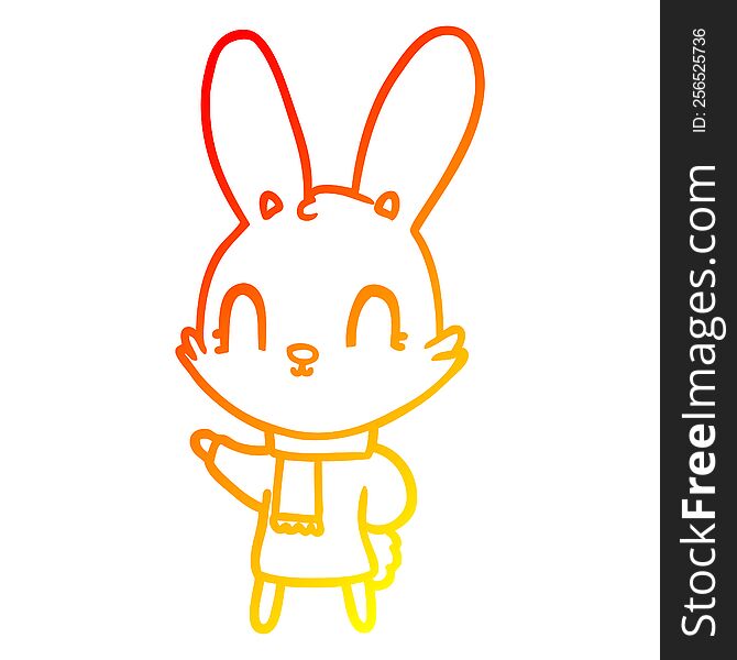 warm gradient line drawing of a cute cartoon rabbit wearing clothes